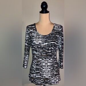 Women's Cynthia Rowley 3/4 Sleeve Scoop Neck Black/Brown Top/Blouse, Medium M